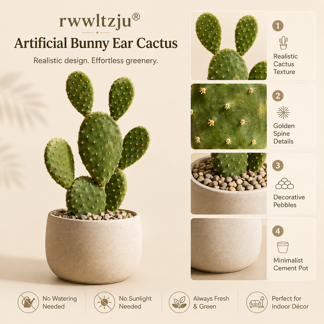 rwwltzju® Artificial Bunny Ear Cactus