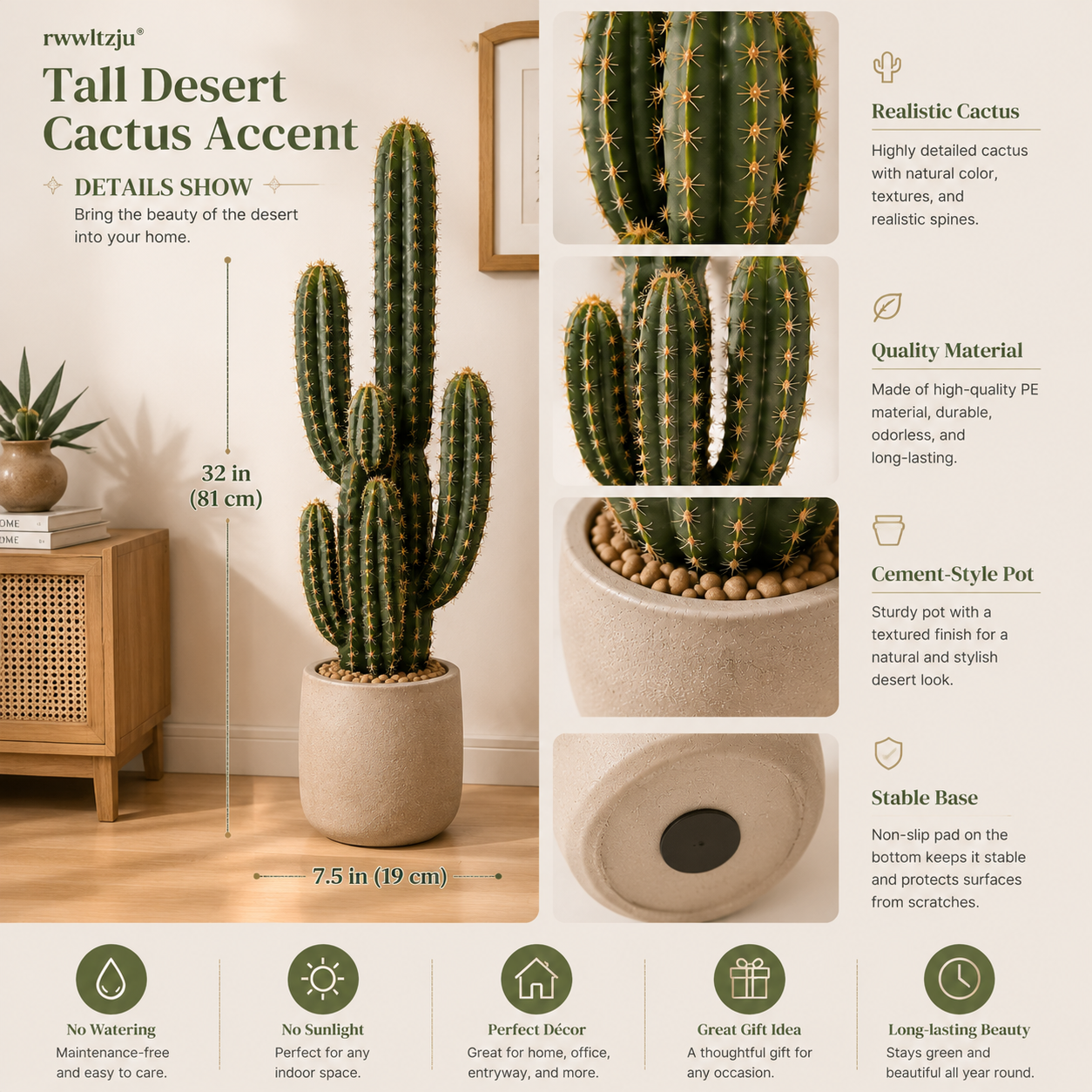 rwwltzju® Tall Desert Cactus Accent