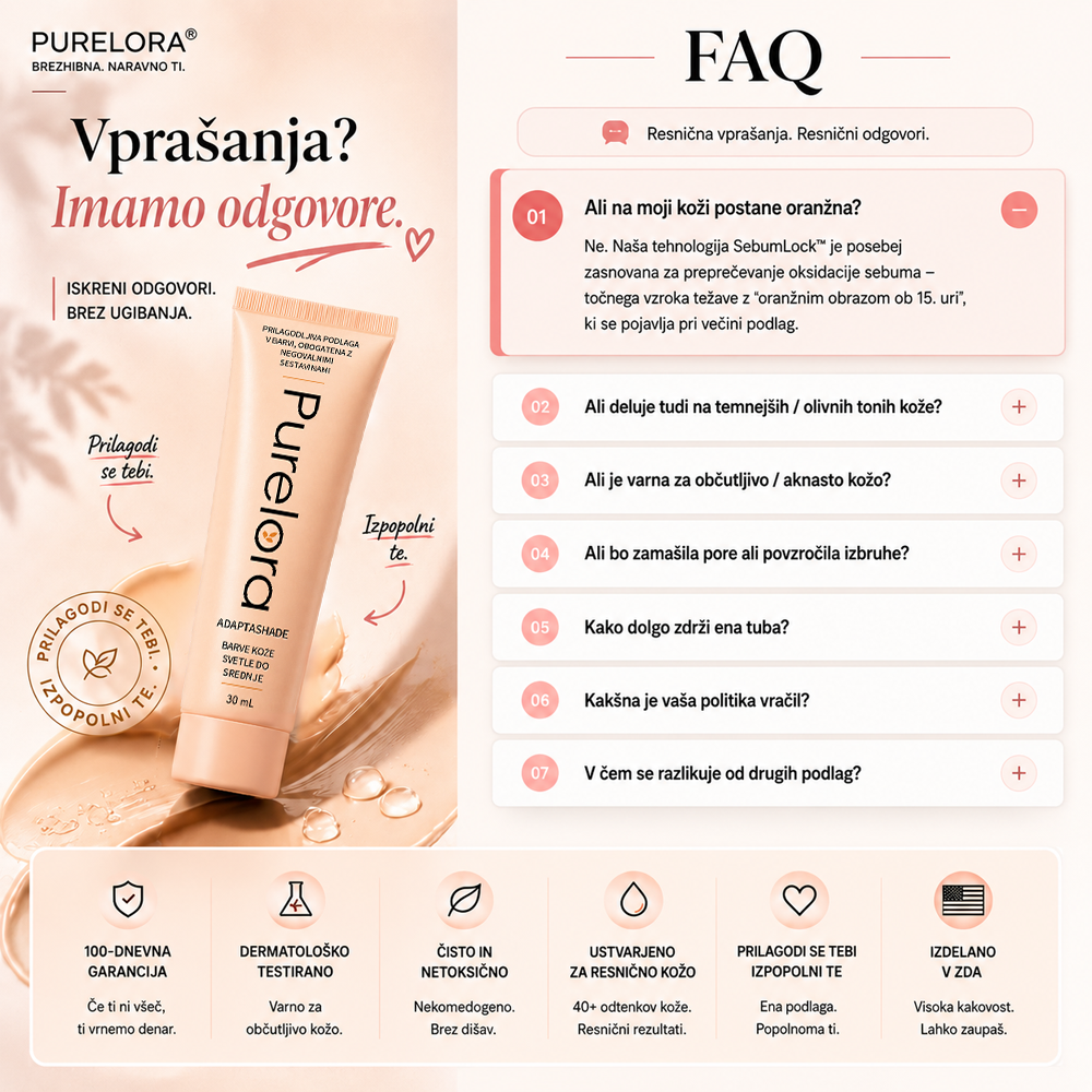 💖【Uradna trgovina】PURELORA® AdaptaShade Foundation——Podlaga za prilagajanje barve kože z dodatki za nego kože