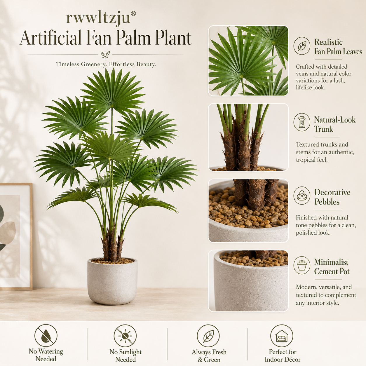 rwwltzju® Artificial Fan Palm Plant