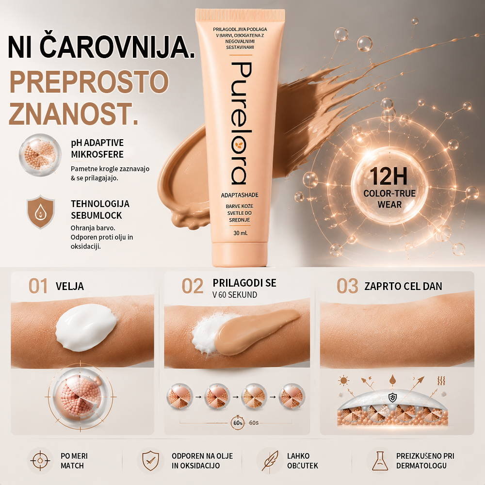💖【Uradna trgovina】PURELORA® AdaptaShade Foundation——Podlaga za prilagajanje barve kože z dodatki za nego kože