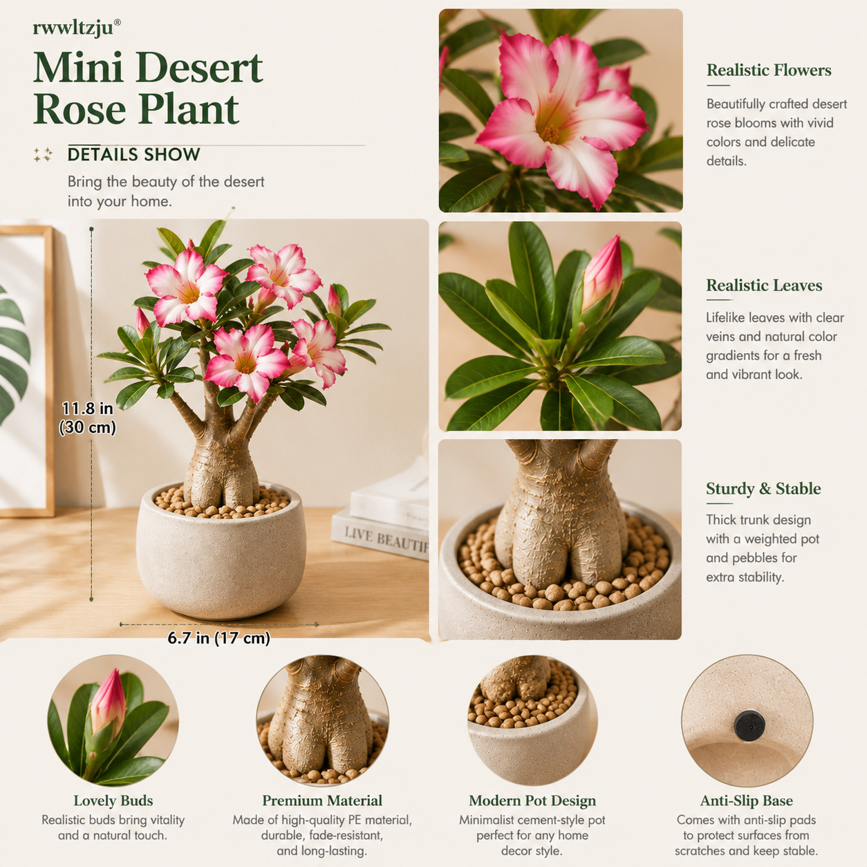 rwwltzju® Mini Desert Rose Plant