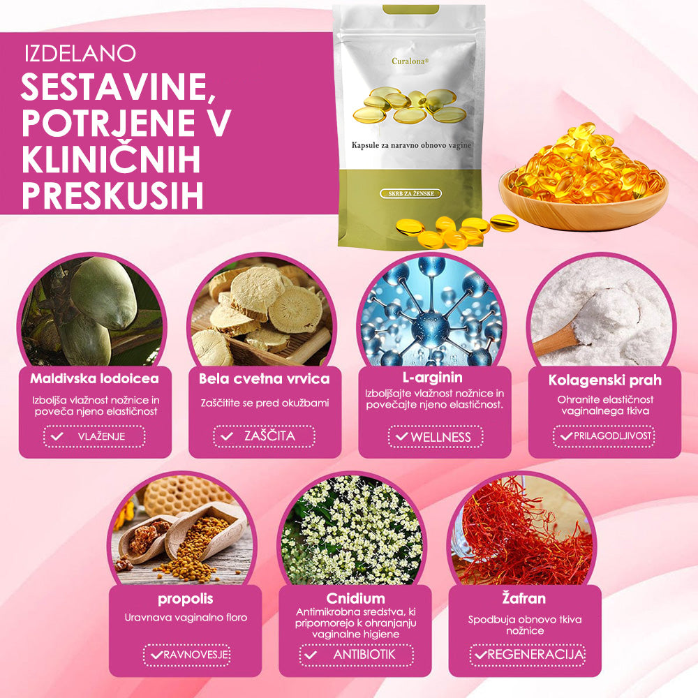 Curalona® takojšnje sredstvo za zaustavitev srbenja in razstrupljanje ter sredstvo za hujšanje in učvrstitev ter roza in nežne naravne kapsule PRO